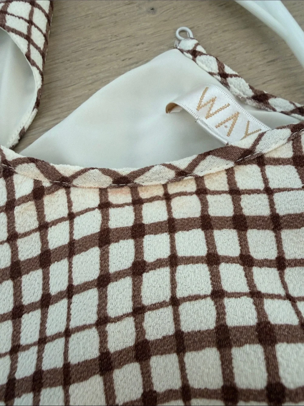 Wayf Brown and Cream Diamond-Print Maxi Dress
